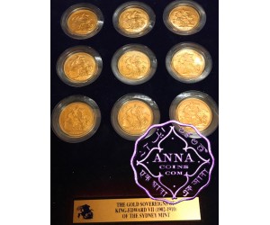 Australian 1902 S- 1910 S Edward VII Gold Sovereign Set With COA, 9 Coins